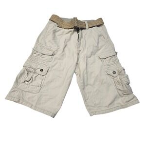 Vintage 90's Y2K Plugg Cargo Shorts Mens 29 Beige Jute Belt Canvas Skater Grunge
